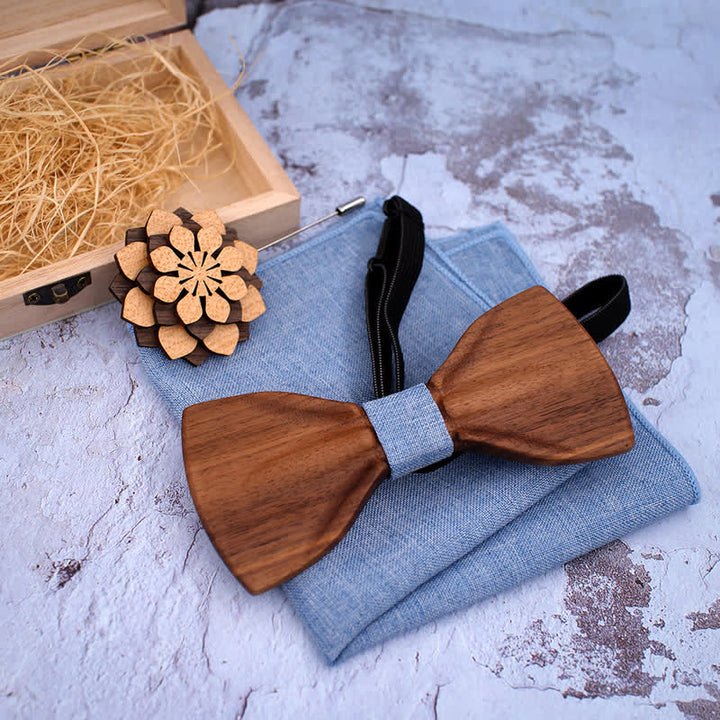 Lot de 3 nœuds papillon décoratifs en bois naturel pour homme