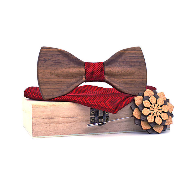 Lot de 3 nœuds papillon décoratifs en bois naturel pour homme
