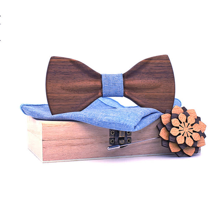 Lot de 3 nœuds papillon décoratifs en bois naturel pour homme