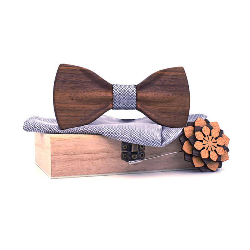 Lot de 3 nœuds papillon décoratifs en bois naturel pour homme