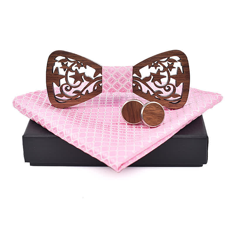 Lot de 3 nœuds papillon créatifs en bois pour homme avec étoile creuse