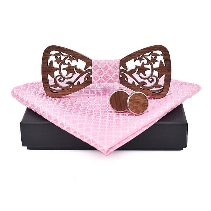 Lot de 3 nœuds papillon créatifs en bois pour homme avec étoile creuse