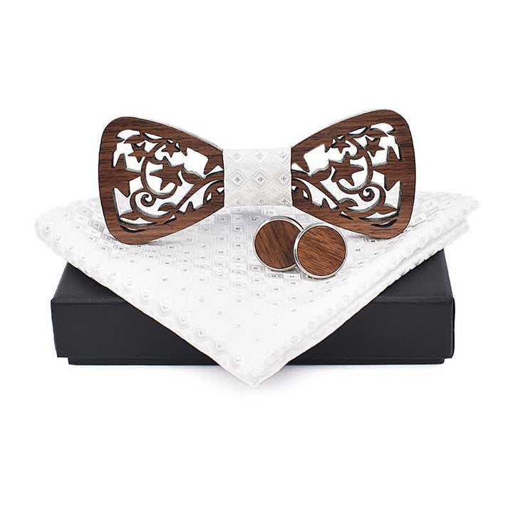 Lot de 3 nœuds papillon créatifs en bois pour homme avec étoile creuse