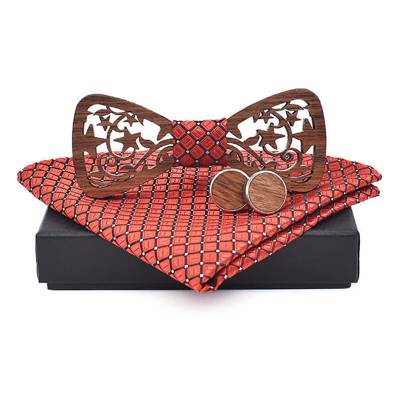 Lot de 3 nœuds papillon créatifs en bois pour homme avec étoile creuse