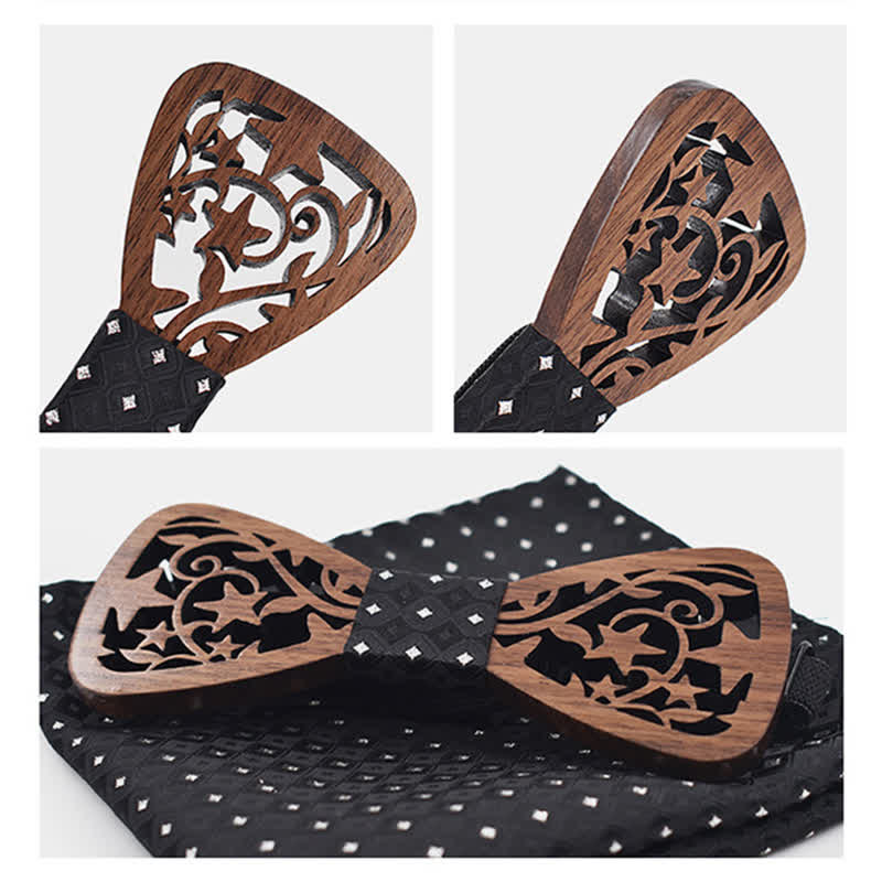 Lot de 3 nœuds papillon créatifs en bois pour homme avec étoile creuse