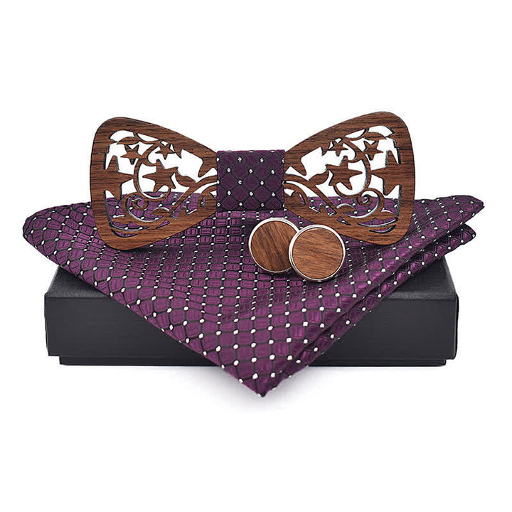 Lot de 3 nœuds papillon créatifs en bois pour homme avec étoile creuse