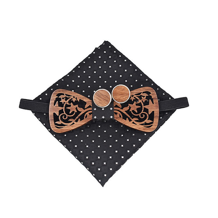 Lot de 3 nœuds papillon créatifs en bois pour homme avec étoile creuse