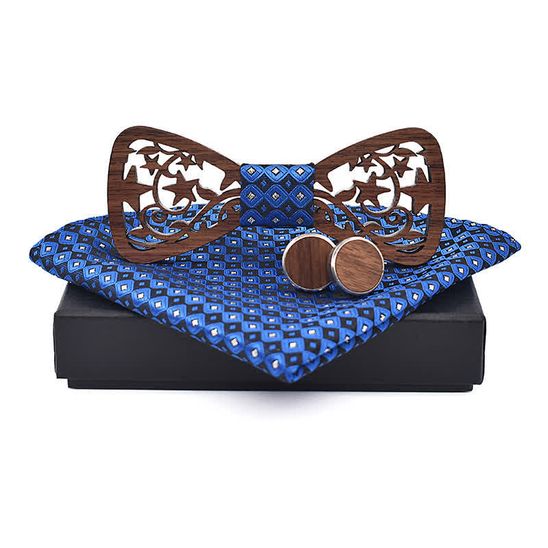 Lot de 3 nœuds papillon créatifs en bois pour homme avec étoile creuse