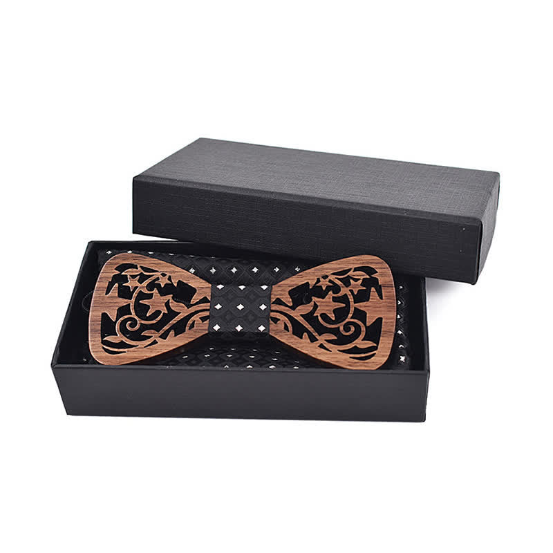 Lot de 3 nœuds papillon créatifs en bois pour homme avec étoile creuse
