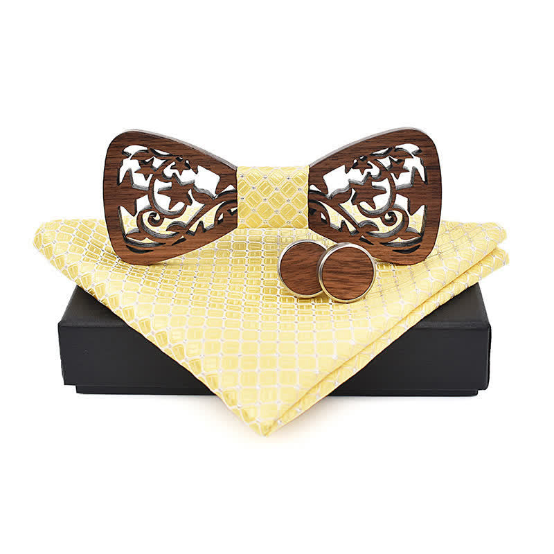 Lot de 3 nœuds papillon créatifs en bois pour homme avec étoile creuse