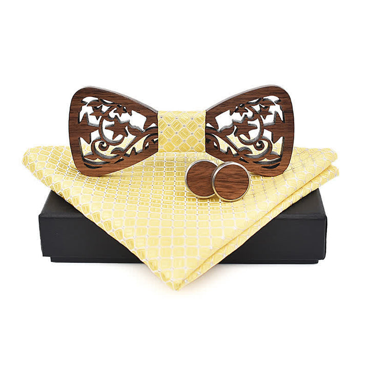 Lot de 3 nœuds papillon créatifs en bois pour homme avec étoile creuse