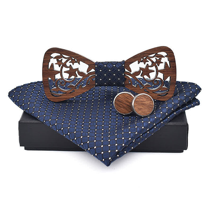 Lot de 3 nœuds papillon créatifs en bois pour homme avec étoile creuse