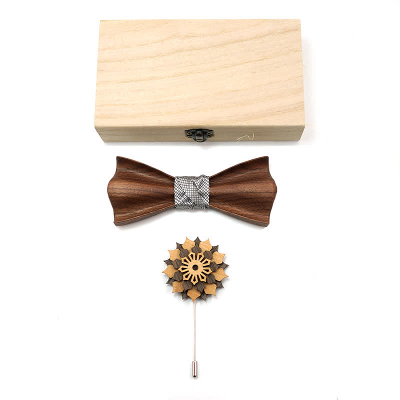 Lot de 2 noeuds papillon en bois de noyer noir pour homme avec motif 3D