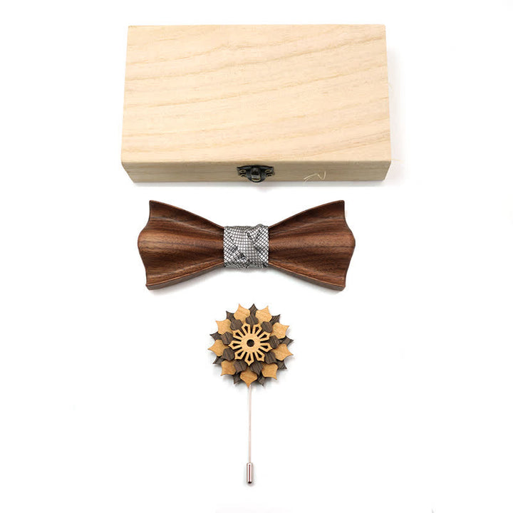 Lot de 2 noeuds papillon en bois de noyer noir pour homme avec motif 3D