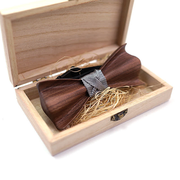 Lot de 2 noeuds papillon en bois de noyer noir pour homme avec motif 3D