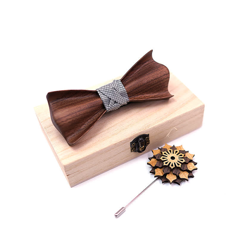 Lot de 2 noeuds papillon en bois de noyer noir pour homme avec motif 3D