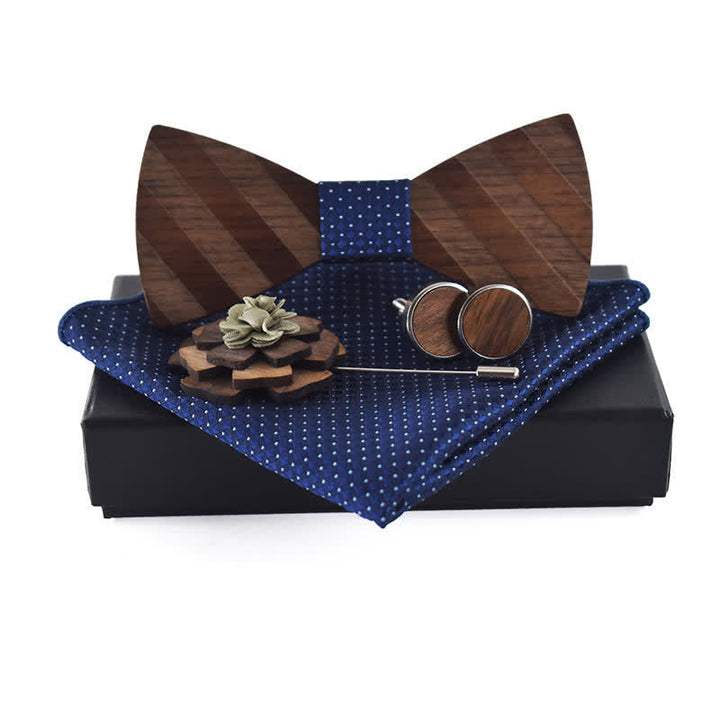 Lot de 4 nœuds papillon en bois à rayures formelles pour homme