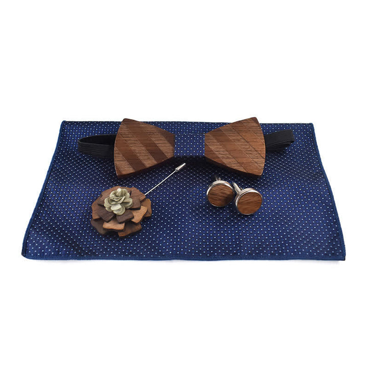 Lot de 4 nœuds papillon en bois à rayures formelles pour homme