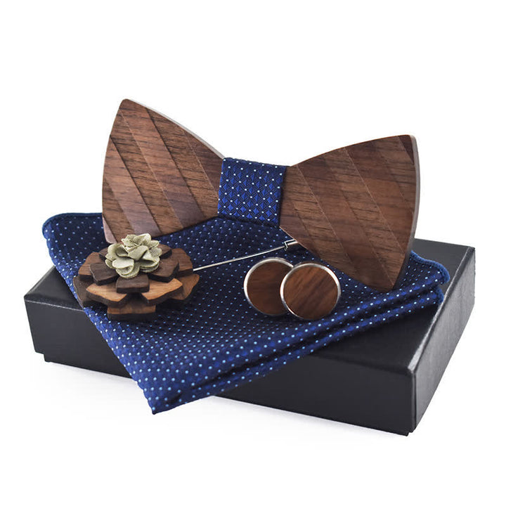 Lot de 4 nœuds papillon en bois à rayures formelles pour homme