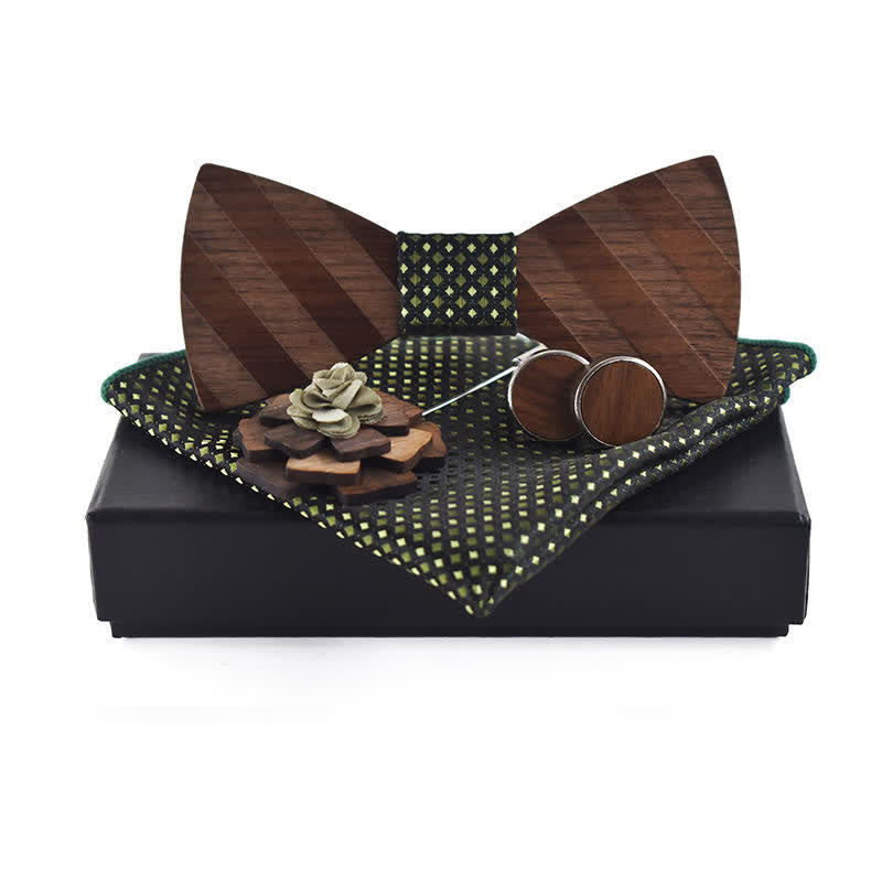 Lot de 4 nœuds papillon en bois à rayures formelles pour homme
