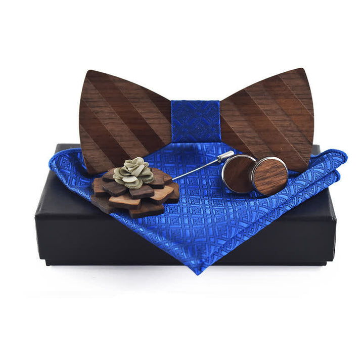 Lot de 4 nœuds papillon en bois à rayures formelles pour homme