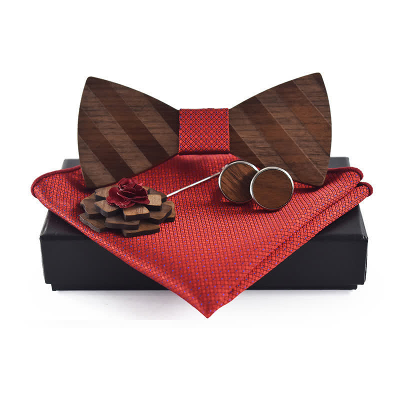 Lot de 4 nœuds papillon en bois à rayures formelles pour homme