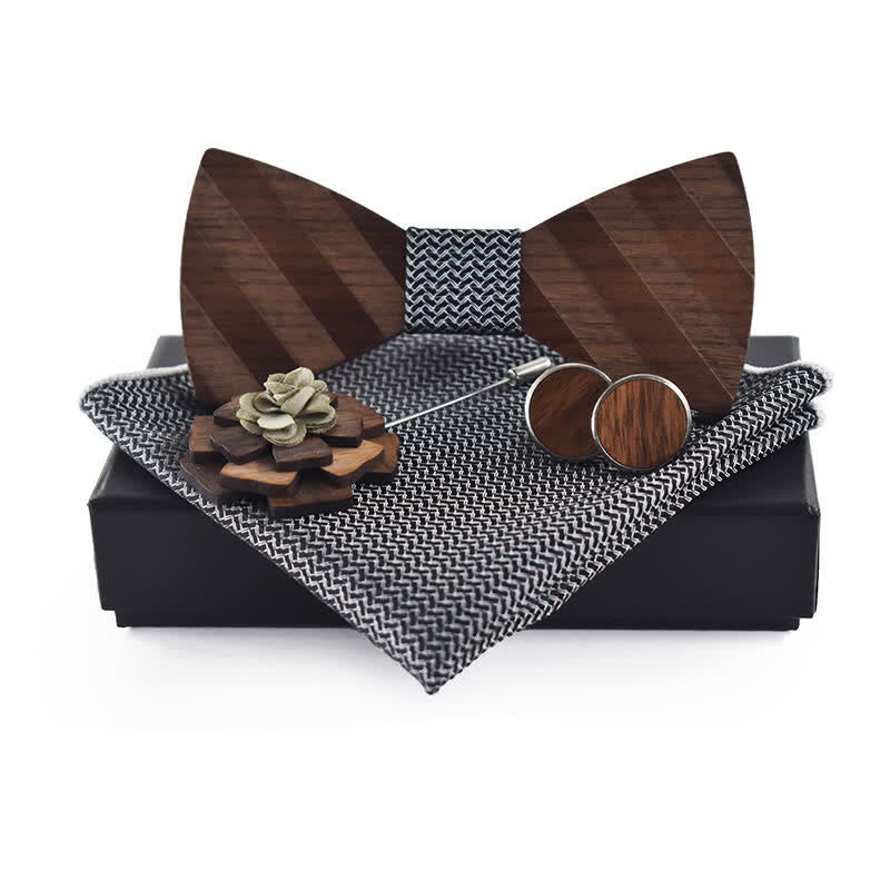 Lot de 4 nœuds papillon en bois à rayures formelles pour homme