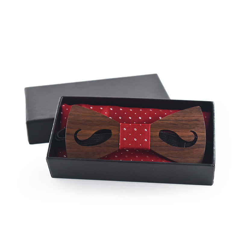 Lot de 2 nœuds papillon en bois sculpté avec moustache creuse pour homme
