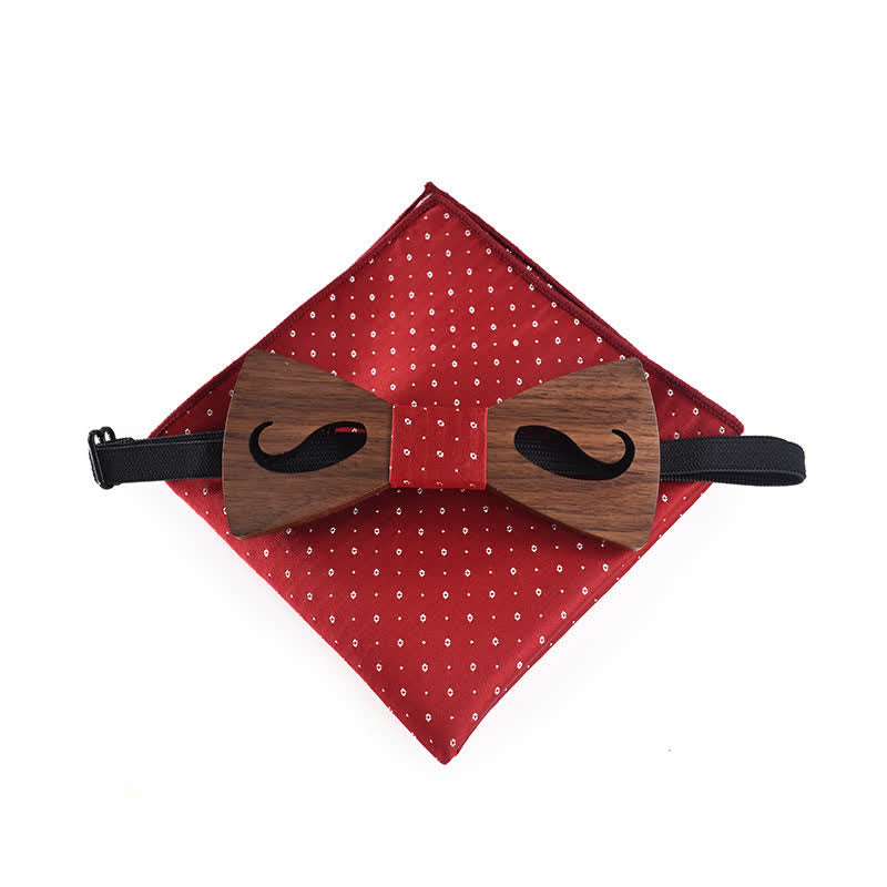 Lot de 2 nœuds papillon en bois sculpté avec moustache creuse pour homme