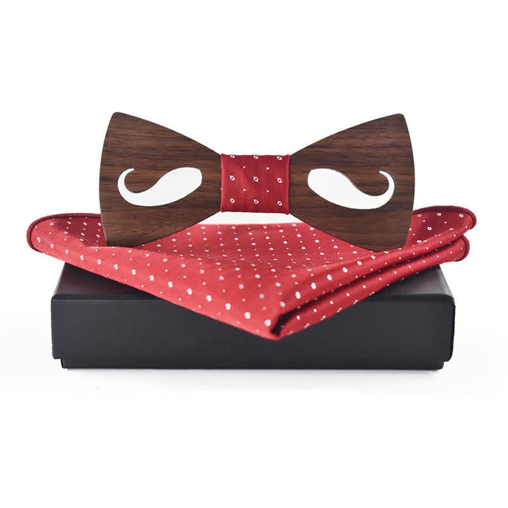 Lot de 2 nœuds papillon en bois sculpté avec moustache creuse pour homme