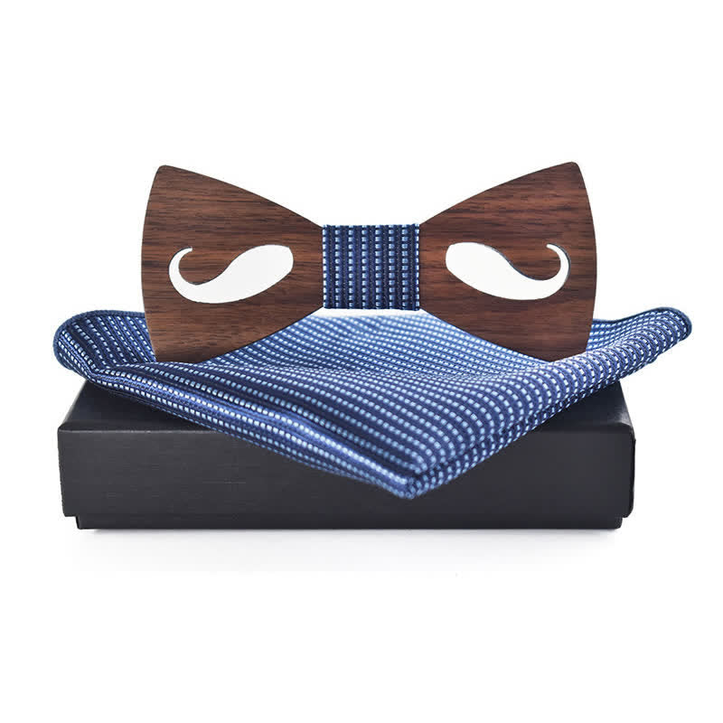Lot de 2 nœuds papillon en bois sculpté avec moustache creuse pour homme