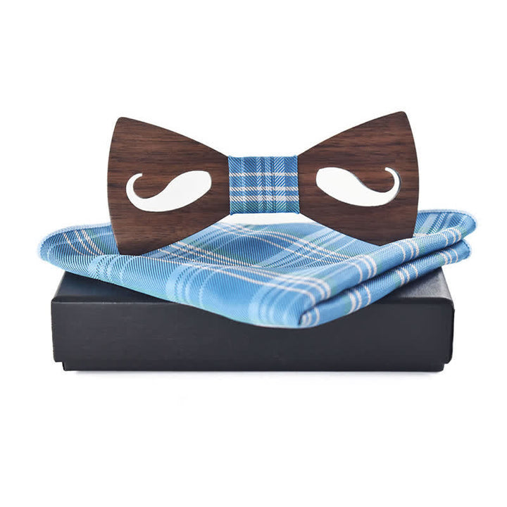 Lot de 2 nœuds papillon en bois sculpté avec moustache creuse pour homme