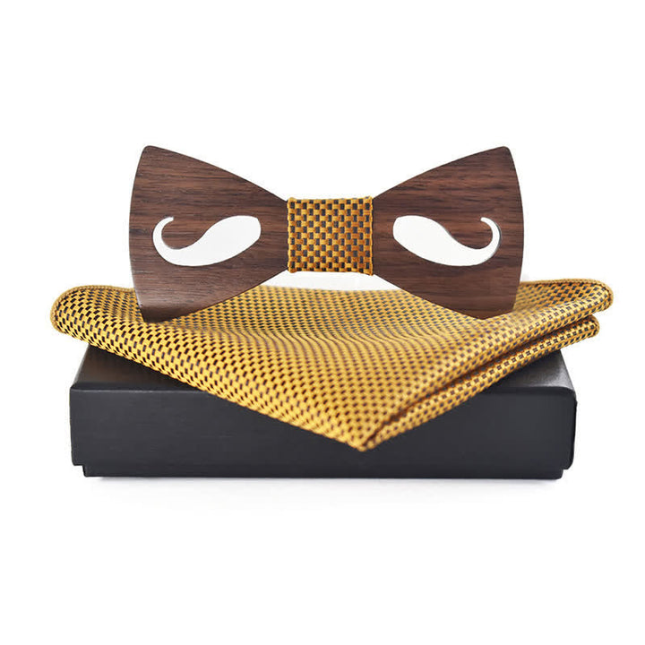 Lot de 2 nœuds papillon en bois sculpté avec moustache creuse pour homme