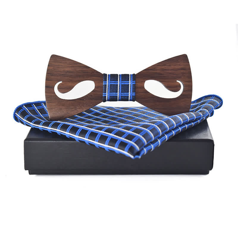 Lot de 2 nœuds papillon en bois sculpté avec moustache creuse pour homme