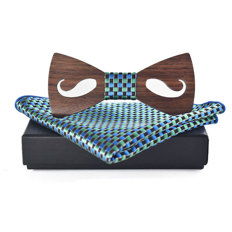 Lot de 2 nœuds papillon en bois sculpté avec moustache creuse pour homme