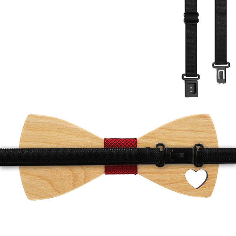 Lot de 3 nœuds papillon en bois en forme de cœur creux pour homme