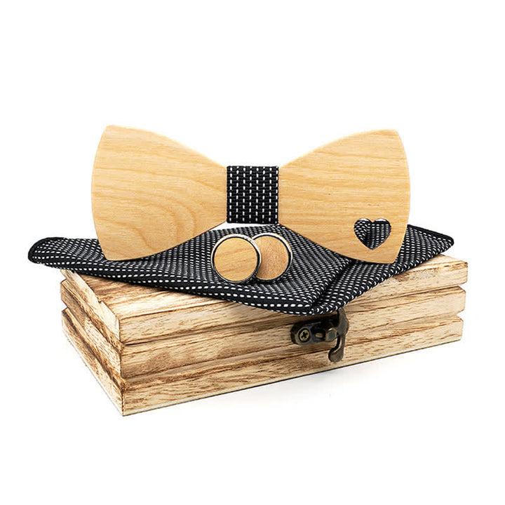 Lot de 3 nœuds papillon en bois en forme de cœur creux pour homme