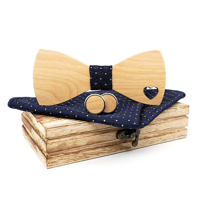 Lot de 3 nœuds papillon en bois en forme de cœur creux pour homme