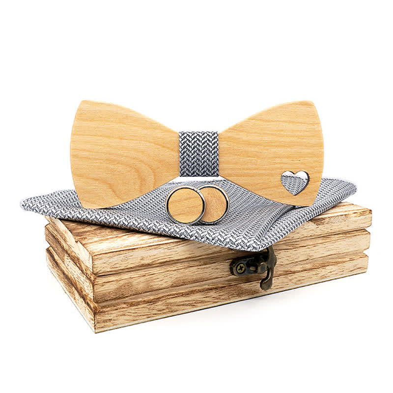 Lot de 3 nœuds papillon en bois en forme de cœur creux pour homme