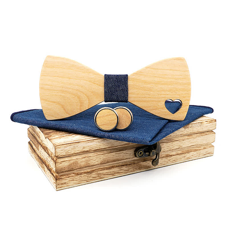 Lot de 3 nœuds papillon en bois en forme de cœur creux pour homme