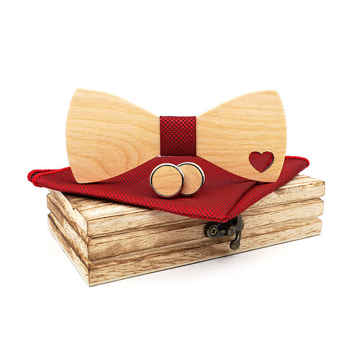 Lot de 3 nœuds papillon en bois en forme de cœur creux pour homme