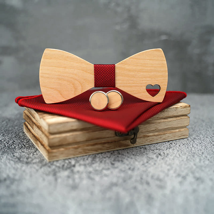 Lot de 3 nœuds papillon en bois en forme de cœur creux pour homme