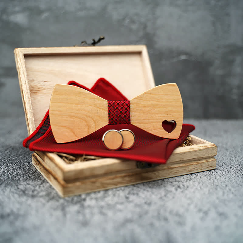 Lot de 3 nœuds papillon en bois en forme de cœur creux pour homme