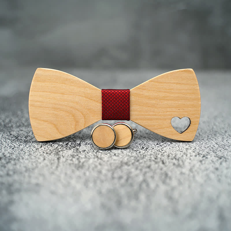 Lot de 3 nœuds papillon en bois en forme de cœur creux pour homme