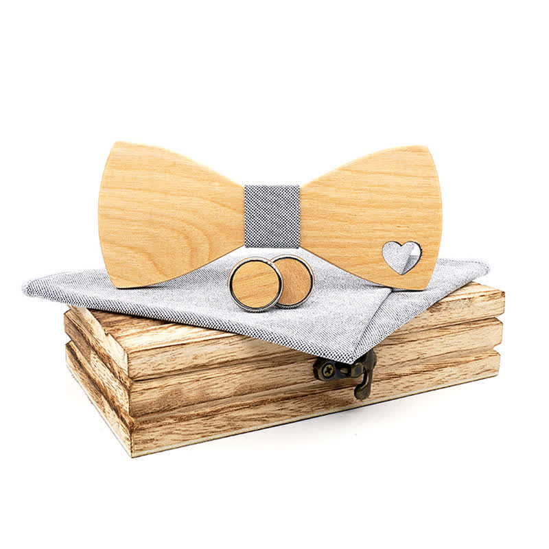 Lot de 3 nœuds papillon en bois en forme de cœur creux pour homme