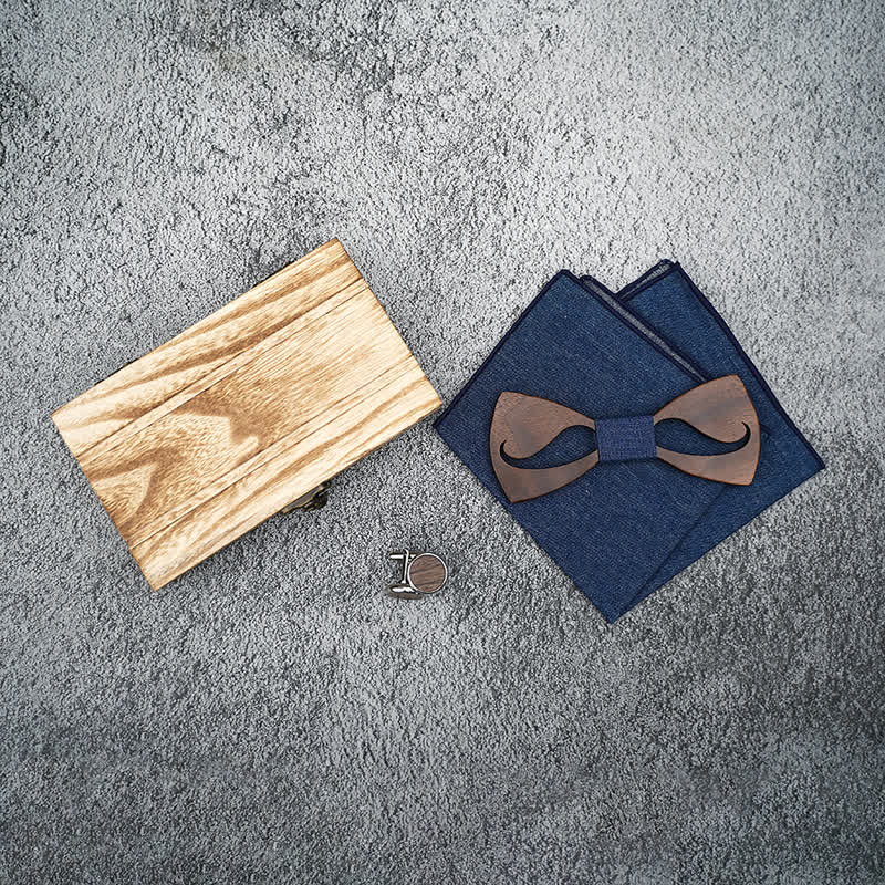 Lot de 3 nœuds papillon en bois pour homme avec moustache creuse amusante