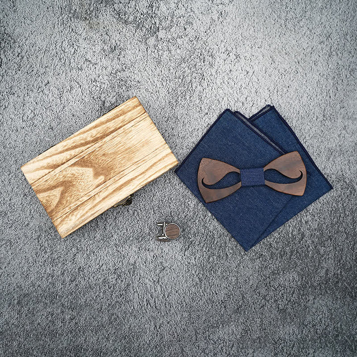 Lot de 3 nœuds papillon en bois pour homme avec moustache creuse amusante
