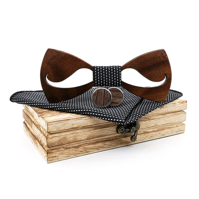 Lot de 3 nœuds papillon en bois pour homme avec moustache creuse amusante
