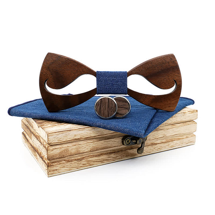 Lot de 3 nœuds papillon en bois pour homme avec moustache creuse amusante