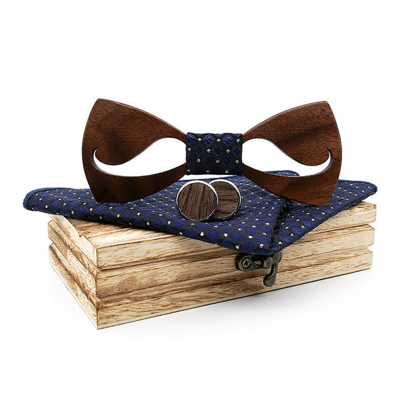 Lot de 3 nœuds papillon en bois pour homme avec moustache creuse amusante